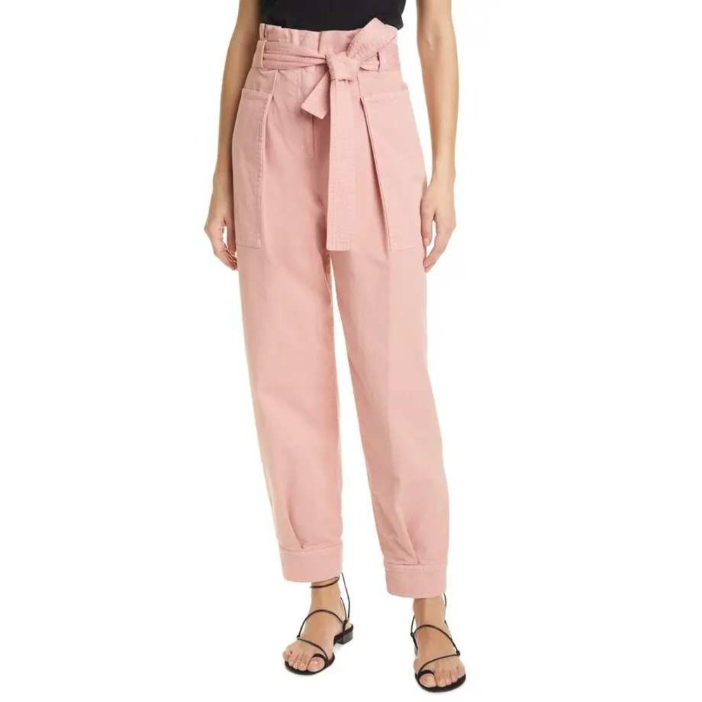 A.L.C. Cobalt Belted Paperbag Twill Pants Women 6 Pink High Rise Tapered Leg